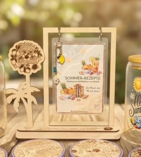 Sommer Geschenk Set Summer Vibes - Glasbecher mit Bambusdeckel & Strohhalm