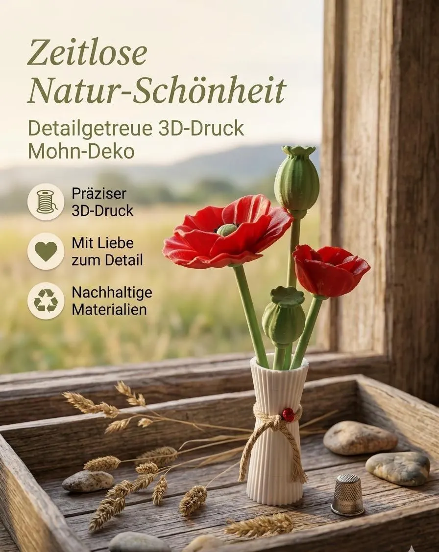 Mohn-Arrangement, Tischdeko Sommer, 3D-Druck Kunstblumen