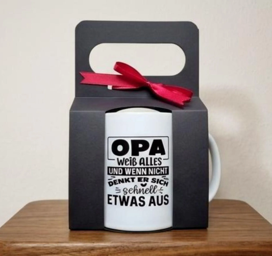 Geschenk für Opa Tasse mit Spruch – Vatertagsgeschenk Kaffeetasse im Geschenkset – 12 Designs, fertig verpackt