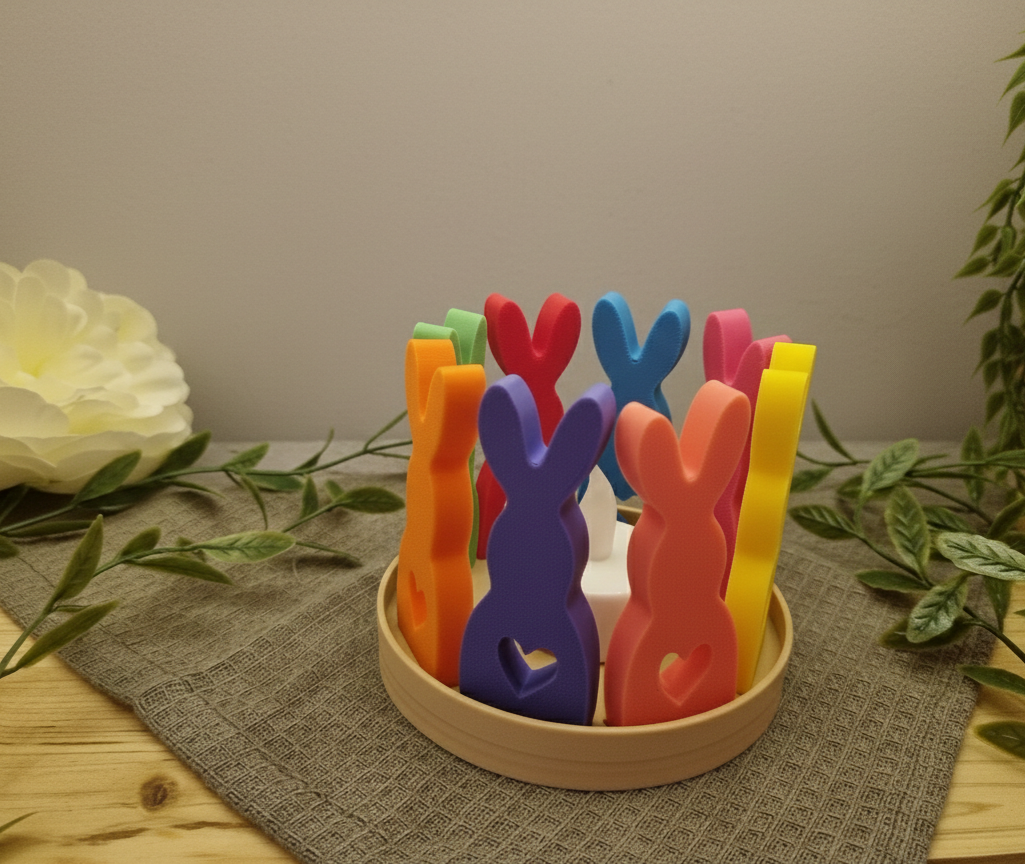 LED-Teelichthalter Ostern - Rund mit Hasen-Parade Design - 3D-gedruckt
