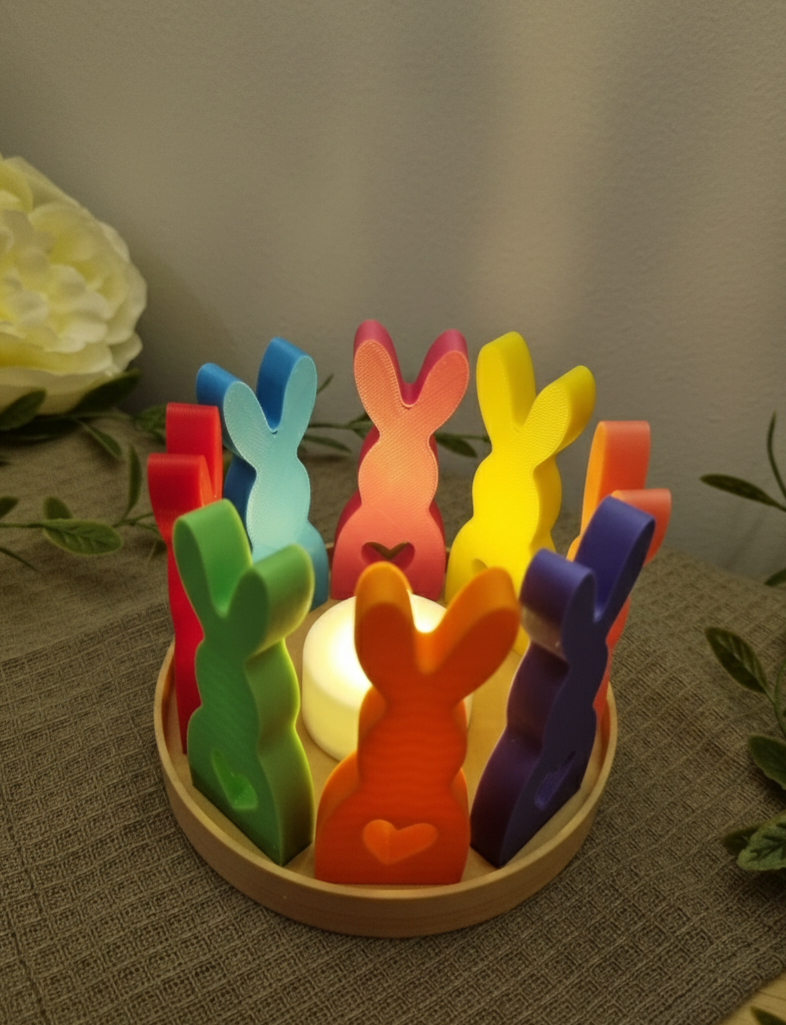 LED-Teelichthalter Ostern - Rund mit Hasen-Parade Design - 3D-gedruckt