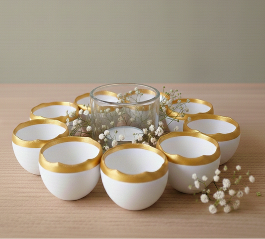 3D-gedruckter Eierkranz Osterkranz 20x20 cm in Weiß-Gold – moderne Frühlingsdeko